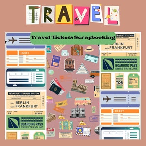 Travel Tickets, Travel Backgrounds, Collage Sheets, Digital Prints