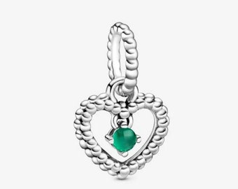 May Heart Birthstone charm for Pandora bracelets 925 sterling silver with pouch