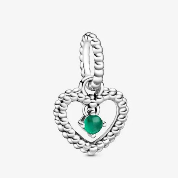 May Heart Birthstone charm for Pandora bracelets 925 sterling silver with pouch