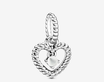 April Heart Birthstone charm for Pandora bracelets 925 sterling silver with pouch