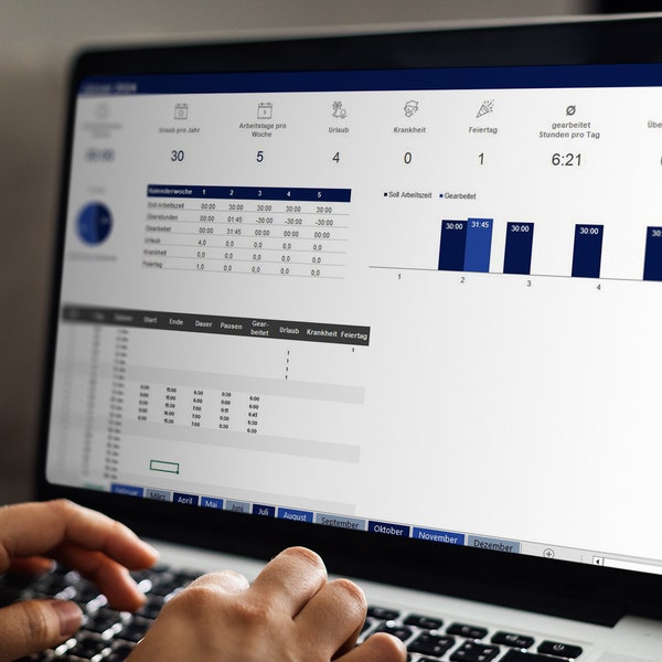 Werktijdregistratie 2024 in Excel - Direct downloaden - Duits - EUGH-compatibel