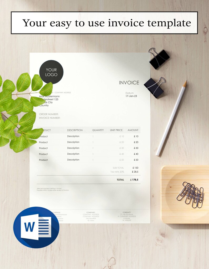 Smart Invoice Template in Word Etsy