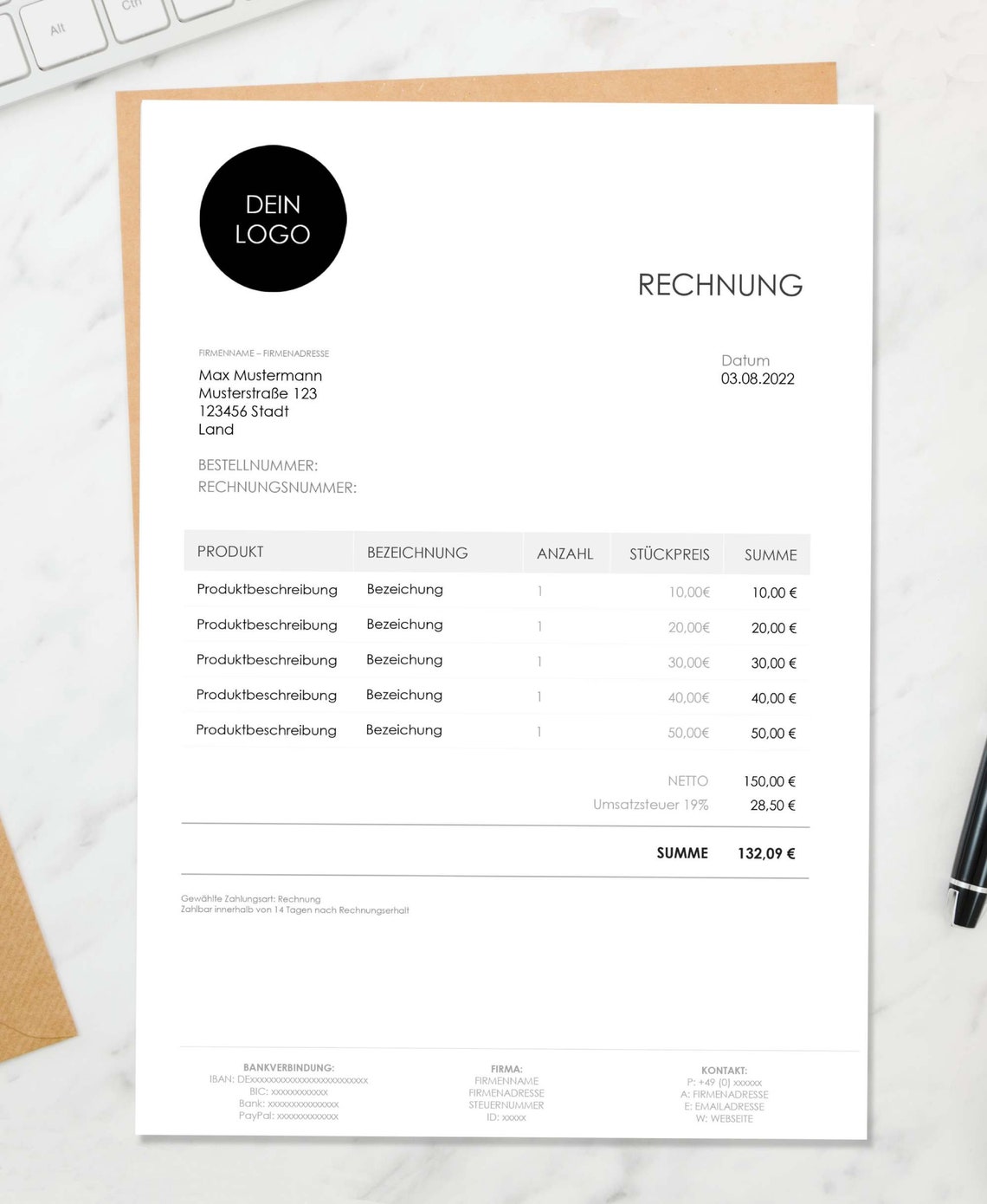 Smart Invoice Template in Word German - Etsy