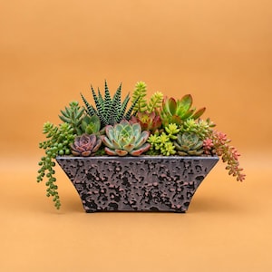 McCoy VINTAGE Pink & Black Brocade Splatter Planter | MCM Rectangular Ceramic Planter