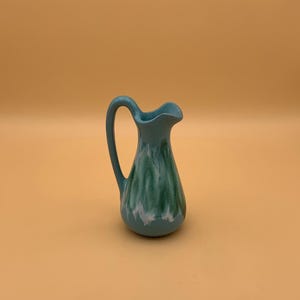 McMaster Craft Small Blue VINTAGE Fine Art Turquois, Green & White Ceramic Pitcher