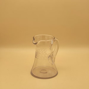 Hand Blown VINTAGE 1950s Etched Glass Pitcher w Geometric Shapes