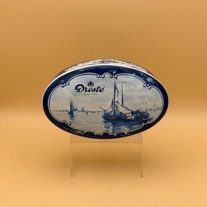 Holland Droste VINTAGE Oval Royal Blue and White Metal Tin