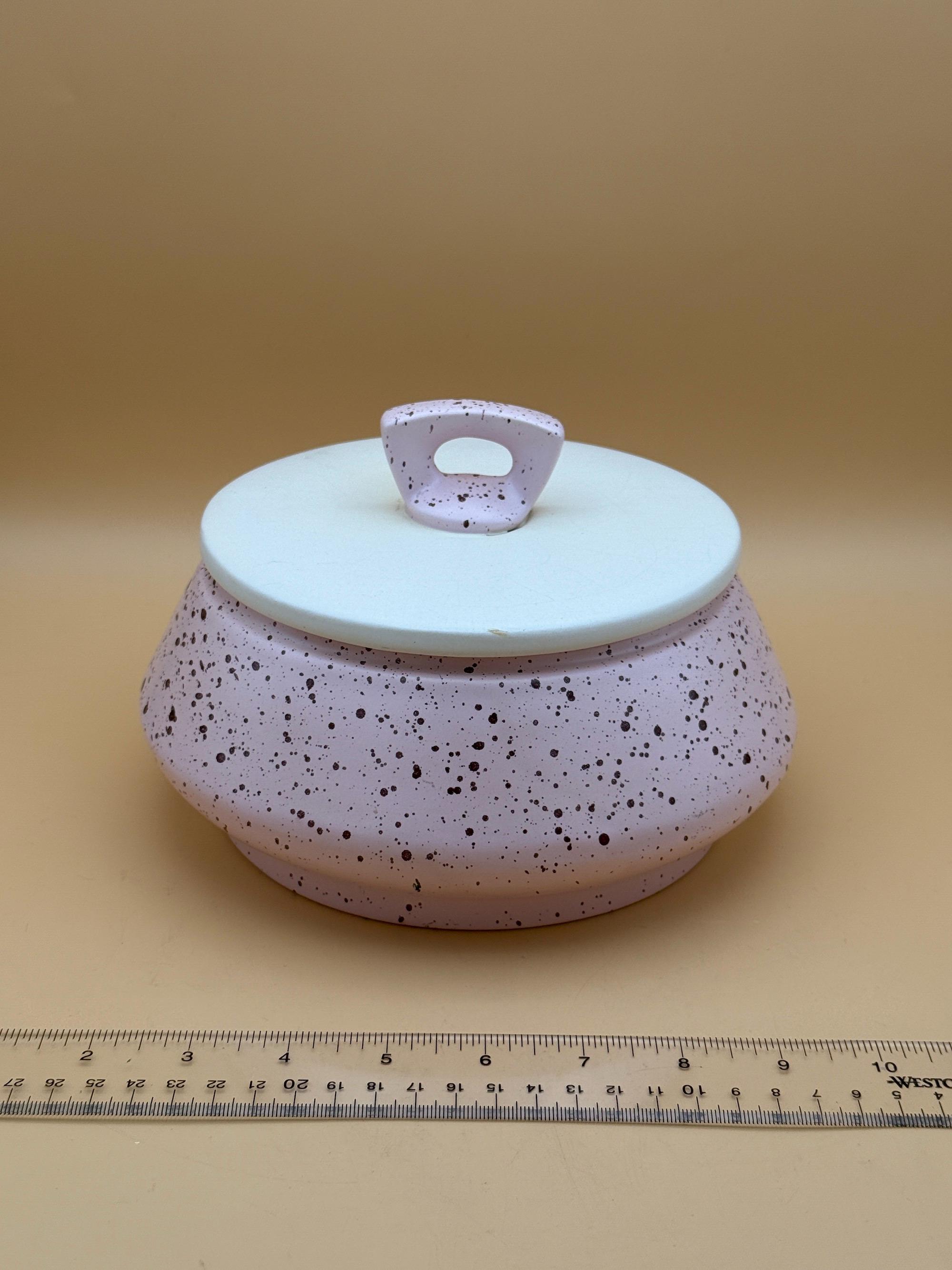 Bauer Pottery VINTAGE Lidded Bowl | Pink Speckled MCM Ceramic