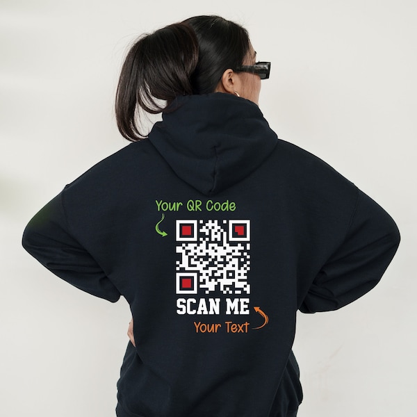 Sweat à capuche code QR personnalisé, Sweat à capuche code QR personnalisé, Votre propre code QR, Sweat à capuche code QR pour réseaux sociaux, Sweat à capuche personnalisé, Texte personnalisé, Sweat à capuche social