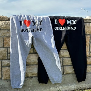 I Love My Boyfriend Sweatpants, I Love My Girlfriend Sweatpants, Custom I love my boyfriend husband girlfriend sweatpants, image 3