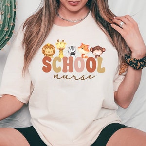 School Nurse Shirt, Safari Cute Animals Shirt,Elementary PreK School Nurse Appreciation Gift,Last Day School,Back to School,New School Year