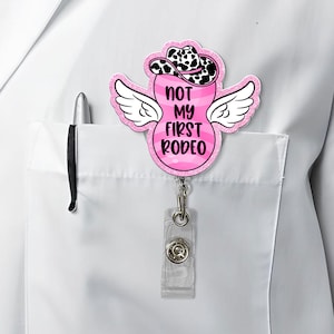 Flying Cowgirl Peanut Ball Retractable Badge Reel, Labor and Delivery L&D Nurse ID Holder Nurse Idea Gift Under 20 Funny OB Badge Buddy Clip
