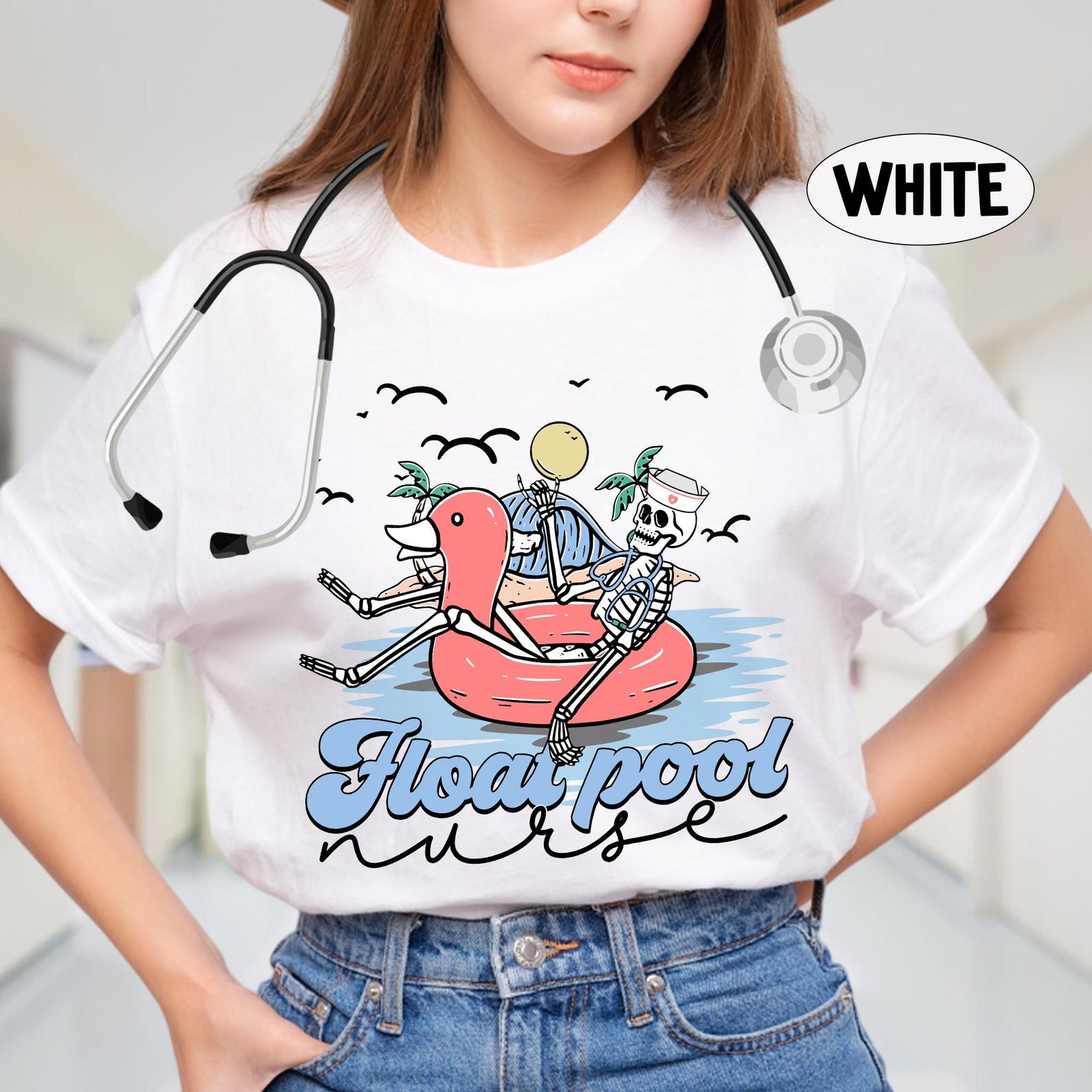 Float Nurse Shirt, Funny Skeleton Float Pool Nurse Tee, Emergency ...
