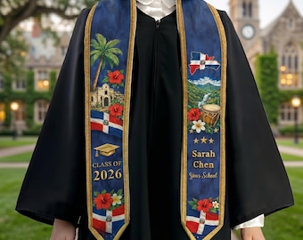 Personalized Country Flag Graduation Sash, Custom Dominican Republic Grad Stole, Gift for New Graduate Friend, Daughter Gifts, Class of 2026