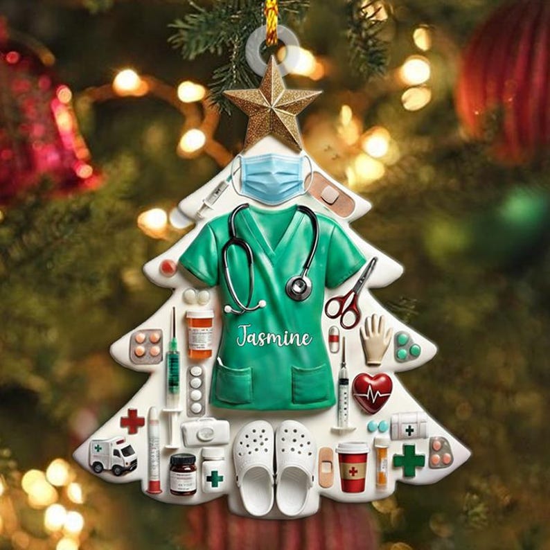 Nurse Scrubs 2D Flat Ornament, Personalized RN Ornaments With ...