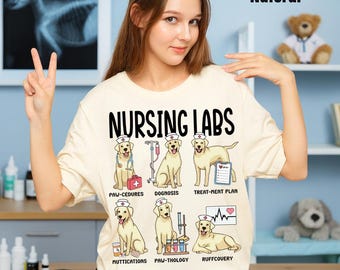 Camiseta de enfermera con cachorros de labrador, juegos de palabras divertidos sobre perros, camiseta de enfermera, procedimientos para las patas, plan de tratamiento, regalo para mamá de perro, amante de los labradores, humor de enfermera