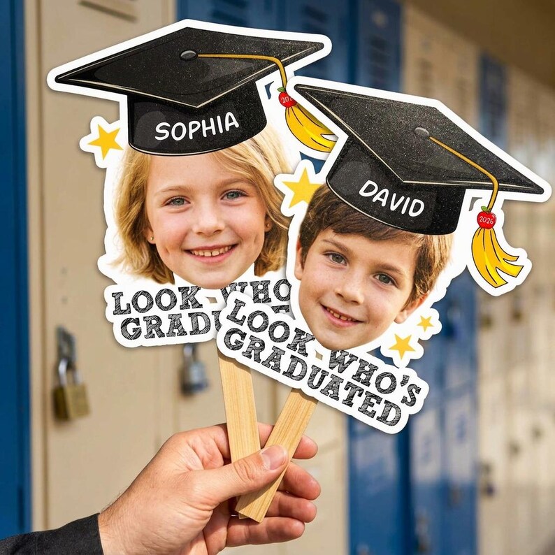 Grad Face Sticks Custom Graduation Big Heads on a Stick, Face Fan Class of 2026, Grad ...
