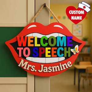 Speech Therapy Door Sign Slp Room Decor, Speech Room Wooden Sign, CCC Teacher Custom Name Sign Hanger Speech Language Pathologist Gift Nurse
