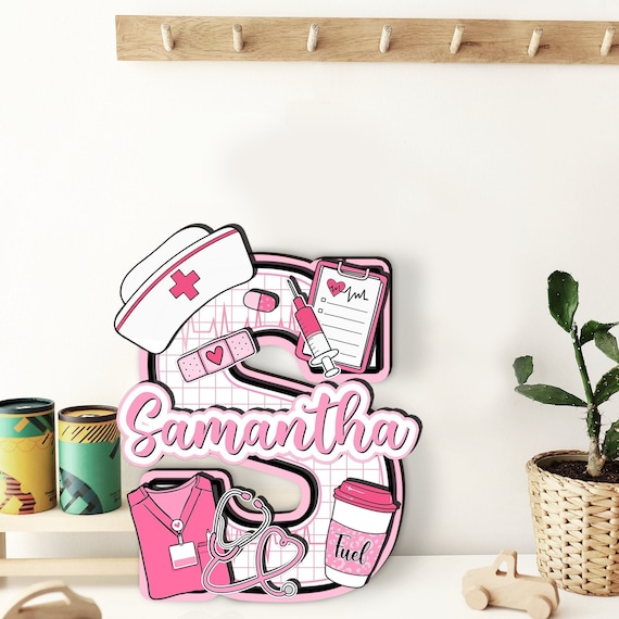 Personalized Nursing Clinic 3D Wood Art, 2 Layer Art Piece Door Sign For Nurse, RN CNA CMA Healthcare Letter Name Wood Sign, Decor Gift Idea