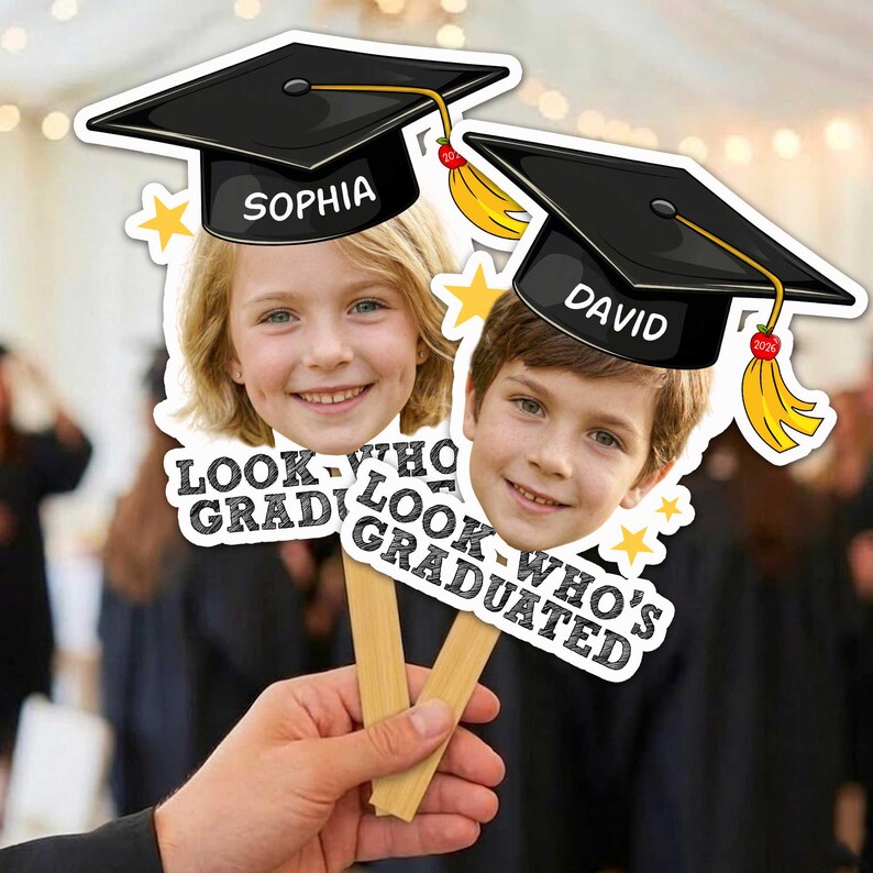 Grad Face Sticks Custom Graduation Big Heads on a Stick, Face Fan Class of 2026, Grad ...