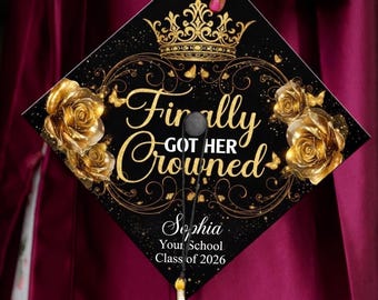 Personalized Graduation Cap Topper Class of 2026, Custom Name Grad Cap Decor, Finally Crowned Gold Crown Gift for New Graduate, Nurse Gifts
