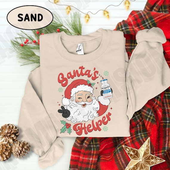 Christmas Nurse Shirt,Santa's Helper Funny Retro Propofol Milk of Amnesia Xmas Holiday CRNA TShirt ICU Nurse Christmas Shirt Ugly Micu Cvicu
