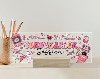 Personalized Sonographer Acrylic Desk Plaque, Customizable Acrylic Name Plate Block, Executive Desk Name Sign, Ultrasound Tech Name Sign