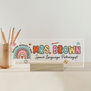 Personalized Speech Language Pathologist Acrylic Desk Plaque, Speech Therapy Room Decor, Speech Pathology Name Sign, SLP Gifts Name Sign