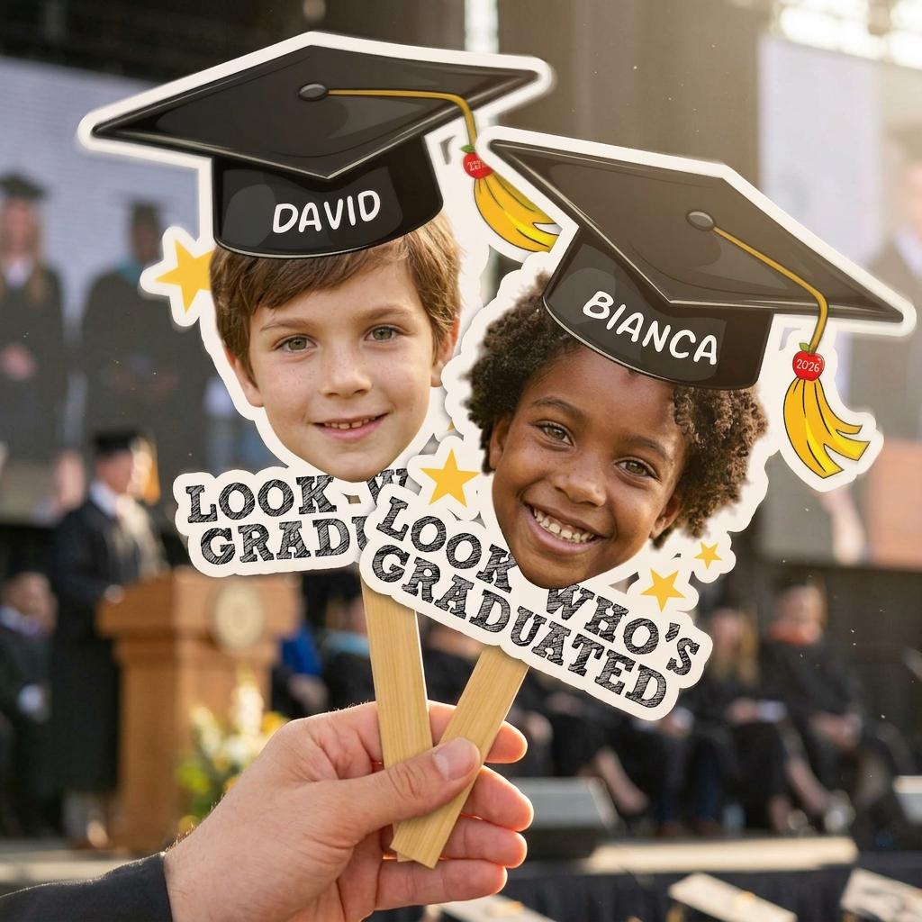Grad Face Sticks Custom Graduation Big Heads on a Stick, Face Fan Class of 2026, Grad ...