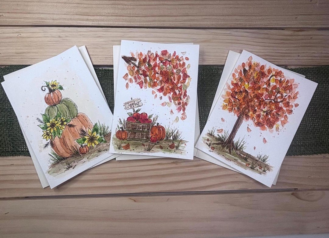 Hand-painted Fall Watercolor Card Set: Signed Art Greeting Cards - Etsy