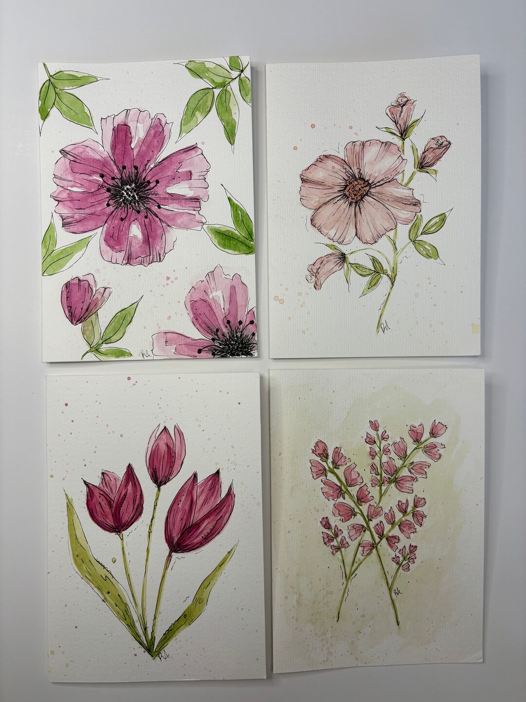 Hand-painted Floral Watercolor Cards - Set of 4 Blank Stationery - Etsy