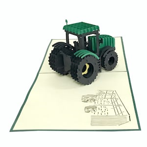 Tractor Pop Up Card, tarjetas 3D, tarjeta de cumpleaños, tarjetas de felicitación, tarjeta de regalo de feliz cumpleaños, tarjeta hecha a mano, arte de papel, tarjeta de flores,