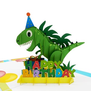 Carte pop-up d'anniversaire de dinosaure T-rex, cartes 3D, carte de Noël, cartes de voeux, carte-cadeau de joyeux anniversaire, carte faite à la main, artisanat en papier,