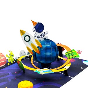 Carte pop-up spatiale joyeux anniversaire, cartes 3D, carte de Noël, cartes de voeux, carte-cadeau de joyeux anniversaire, carte faite main, travaux manuels en papier,
