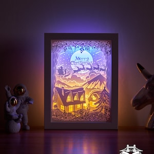 Scatola luminosa intagliata in carta Scatola luminosa intagliata in carta Luce notturna Scatola luminosa a LED 3D Scatola delle ombre - Stagione natalizia