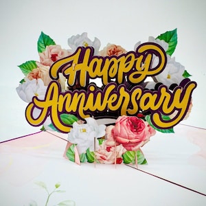 Karta pop-up z okazji rocznicy, karty 3D, karta urodzinowa, karty okolicznościowe, karta podarunkowa z okazji urodzin, ręcznie robiona karta, papierowe rzemiosło, karta kwiatowa,