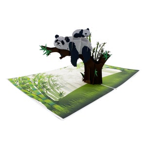 Famille Panda Pop Up Card, cartes 3D, carte de Noël, cartes de voeux, carte-cadeau joyeux anniversaire, carte faite à la main, artisanat en papier,