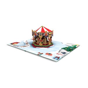 Weihnachtskarussel Merry Go Pop Up Karte, 3D Karten, Weihnachtskarte, Grußkarten, Geburtstagsgeschenk, handgemachte Karte, Papierkunst,