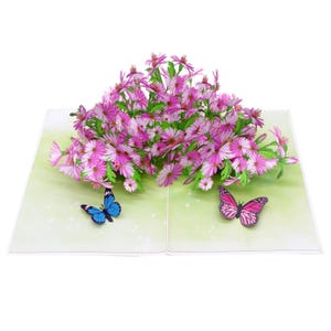 Biglietto pop-up con margherita viola, biglietti 3D, biglietto di compleanno, biglietti di auguri, biglietto regalo di buon compleanno, biglietto fatto a mano, artigianato di carta, biglietto floreale,