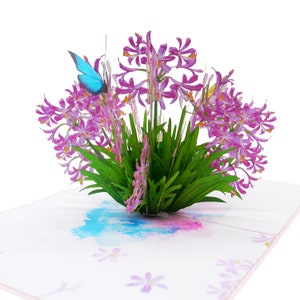 Agapanthus bloemen pop-up kaart, 3D-kaarten, kerstkaart, wenskaarten, Happy Birthday Gift card, handgemaakte kaart, papier ambachtelijke,