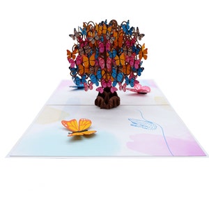 Tarjeta emergente de árbol de mariposas, tarjetas 3D, tarjeta de cumpleaños, tarjetas de felicitación, tarjeta de regalo de feliz cumpleaños, tarjeta hecha a mano, arte de papel, tarjeta de flores,