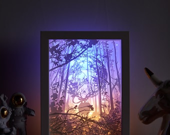 Papercut Light Box Paper carving light box night light 3d led light box Shadow Box -Deer in the forest