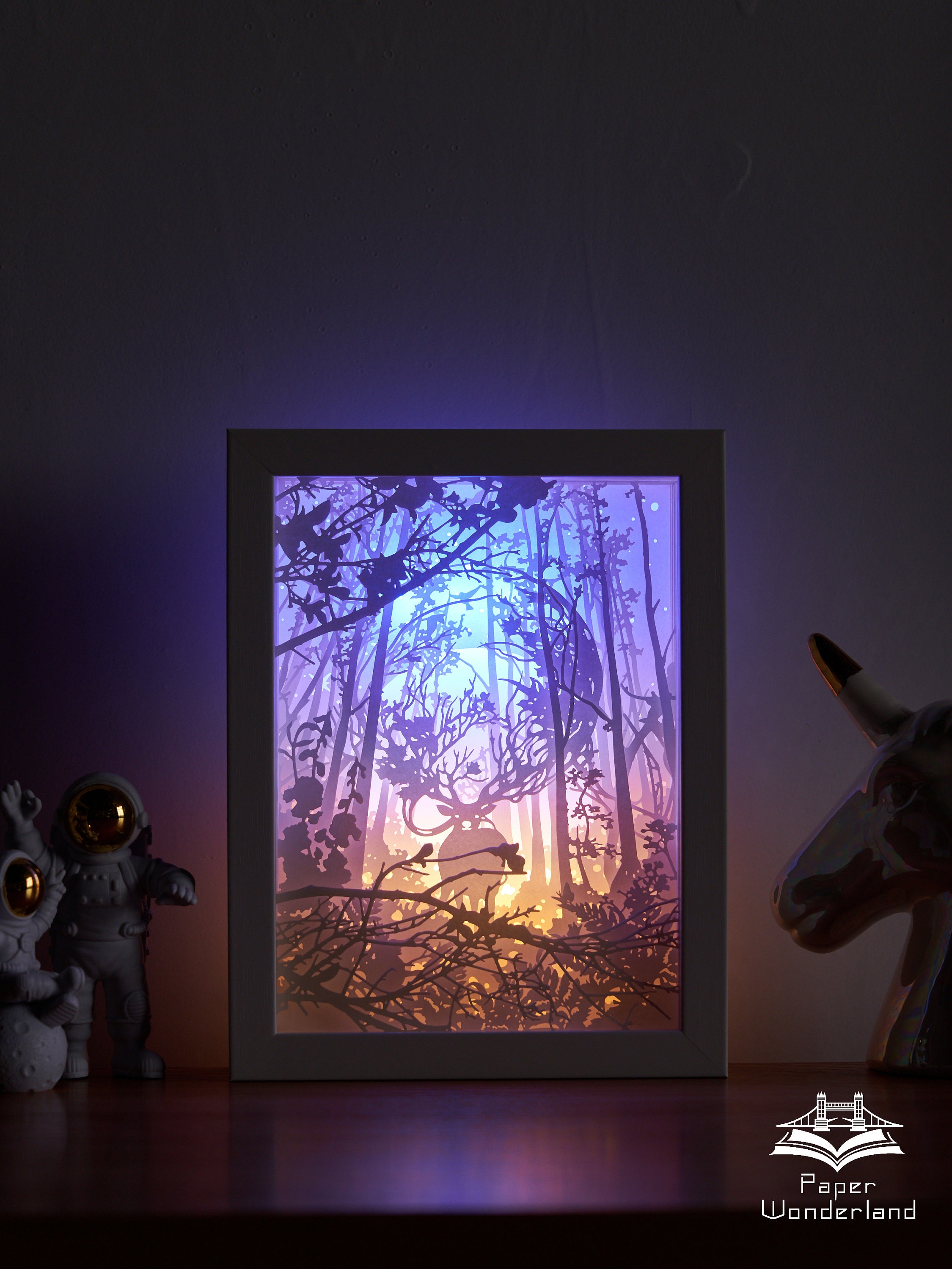 Papercut Light Box Paper Carving Light Box Night Light 3d Led Light Box  Shadow Box deer in the Forest -  Denmark