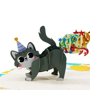 Lustige Pop Up Geburtstagskarte mit Katze, 3D Karten, Geburtstagskarte, Grußkarten, alles Gute zum Geburtstag, Geschenk Karte, handgemachte Karte, Papiermodell, Blumenkarte,