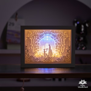 Scatola luminosa con intaglio di carta, luce notturna, scatola luminosa a LED 3D, Shadow Box - Matrimonio romantico