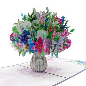 Wildflowers Bouquet Pop Up Card, Carte 3D, Biglietto di compleanno, Biglietti d'auguri,Carta regalo di buon compleanno,carta fatta a mano,artigianato di carta,carta floreale,