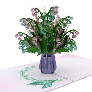 Carte pop-up Muguet, cartes 3D, carte d'anniversaire, cartes de voeux, carte-cadeau de joyeux anniversaire, carte faite main, créations en papier, carte de fleurs,