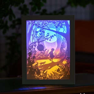 Papercut Light Box, papierowa rzeźbiona świetlna skrzynka, lampka nocna, 3D LED Light Box, Shadow Box - Love Ballon
