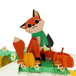 Carte Pop Up Fox, cartes 3D, carte de Noël, cartes de vœux, carte cadeau de joyeux anniversaire, carte faite à la main, artisanat en papier,