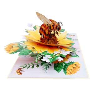 Cartão pop-up de flores de girassol de abelha, cartões 3D, cartão de aniversário, cartões comemorativos, cartão de presente de feliz aniversário, cartão feito à mão, artesanato em papel, cartão de flores,